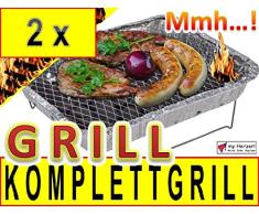 2 x CAMPING WOHNMOBIL OUTDOOR - Grillstation Einmalgrill Einweggrills Edelstahl Grill Holzkohle Tischgrill Klappgrill Gartengrill Picknick NEU Einweggrill SOFORT GRILLEN MIT ZÜNDFOLIE IN 15 MINUTEN BEREIT - SEHR LANGE BRENNDAUER UND GUTE HITZE