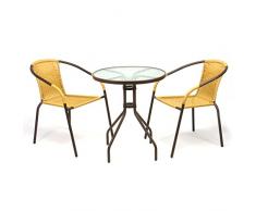 Nexos Bistroset Balkonset Rattanset – Sitzgarnitur aus Glastisch & Bistrostuhl – Stahlgestell Poly-Rattan Glasplatte – robust stapelbar – beige