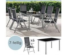 ArtLife Aluminium Gartengarnitur Milano | Gartenmöbel Set mit Tisch und 6 Stühlen | Silber-grau mit schwarzer Kunstfaser | Alu Sitzgruppe Balkonmöbel