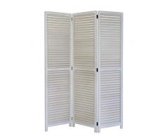 Homestyle4u 1357, Paravent Raumteiler 3 teilig, Holz Lamellen, Vintage Weiss