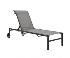 Festnight Sonnenliege mit 2 Rädern Gartenliege Relaxliege Gartenmöbel Liege Liegestuhl Strandliege Freizeitliege Rollliege Stahl und Textilene 200 x 58 x 32 cm Grau