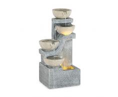 blumfeldt Delos - Brunnen, Gartenbrunnen, Zierbrunnen, Wasserspiel, Dekobrunnen, Luftbefeuchtung, LED-Beleuchtung: warmweiß, für drinnen und draußen geeignet, langes Kabel: 5 m, Material: Zement, grau