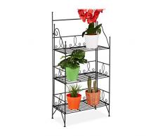 Relaxdays Blumenregal, 3 Ebenen, klappbar, Indoor & Outdoor, Metall, Vintage Pflanzenregal, HBT 100x50x25 cm, schwarz, 1 Stück