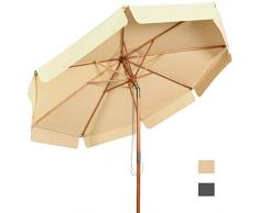 COSTWAY Ø300cm Sonnenschirm Holz, Gartenschirm Kippbar, Terrassenschirm Achteck, Strandschirm Seilzugsystem, Marktschirm für den Garten, Strand oder am Pool (Beige)