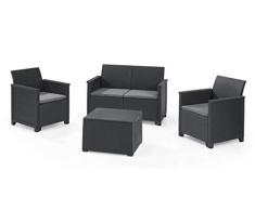 Keter Lounge Set Emma 8-teilig - Graphit, 2 Sessel + 2er Sofa + 1 Tisch mit Truhen-Funktion + 4 Sitzauflagen