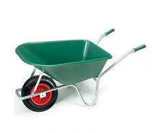 pro-bau-tec Gartenschubkarre 100 l mit grüner PP-Mulde mit pannenfreiem PU Rad