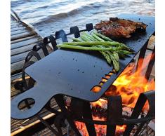 Daddys Brand FirePlate | Grillplatte für Gasgrill und Kohlegrill | Blaustahl | Grillplatte mit glatter Oberfläche | Blaustahl | leicht | lässt sich einfach mitnehmen |53 x 16 x 0,4 cm