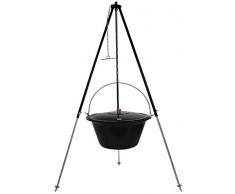 Grillplanet® ungarisches Dreibein 1,80m und original 30 L Gulaschkessel mit Deckel/Gulasch Topf Kessel emailliert für offenes Feuer