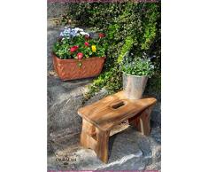 ÖLBAUM Fußbank Garten, Blumenständer, Hocker aus Holz, Pflanztreppe für draußen - Farbe Dunkelbraun 40 cm | Blumentreppe | Blumenampel | Pflanzenhocker | Blumenhocker Holz | Gartenhocker Kniebank