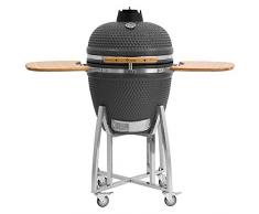 BBQ-Toro Kamado Grill Holzkohlegrill Kuro Ø 52 cm mit Bambusablage, Thermometer, stabilem Holzgriff | Keramikgrill Kamadogrill Kugelgrill (Grau)
