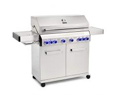 TAINO Platinum Gasgrill komplett Edelstahl Backburner Sear-Burner Power-Zone Keramik-Brenner BBQ Grillwagen Griller Gusseisen Seitenkocher Piezozündung (Platinum 6+2)