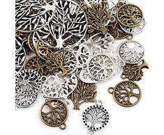 Naler 80 Stück Charms Anhänger Lebensbaum Retro Antik Silbern Bronze Mischung für Schmuck Basteln