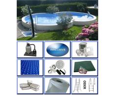 Summer Fun Stahlwandbecken Set Kreta Exklusiv achtform 3,20m x 5,25m x 1,20m Folie 0,6mm Ultra All Inklusive Set Pool Achtformpool / 320 x 525 x 120 cm Stahlwandpool