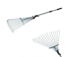 Megaprom Teleskop Laubbesen mit Stiel | Fächerbesen | Gartenrechen | Gartenbesen | Laubrechen - 80-165cm verstellbar