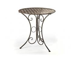 Kobolo Dekorativer Gartentisch Metalltisch Tisch aus braunem Metall mit Stanzungen in Blumenoptik 70cm