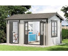 Alpholz 2-Raum Gartenhaus Bolton-28 aus Massiv-Holz | Gerätehaus mit 28 mm Wandstärke | Garten Holzhaus inklusive Montagematerial | Geräteschuppen Größe: 410 x 260 cm | Satteldach