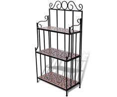 Anself Gartenregal Blumenregal mit Keramikplatte 3 Ablageflächen 58 x 30 x 115 cm Terracotta und schwarz