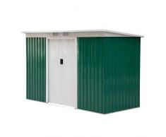 Outsunny Gerätehaus, Gartenhaus, Geräteschuppen mit Schiebetür, Lüftungsfenster, Pultdach, Outdoor, Stahl, Grün, 277 x 130 x 173 cm