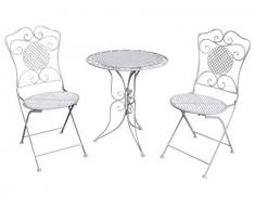 aubaho Gartenset Tisch und 2 Stühle Eisen Antik-Stil Gartengarnitur Bistroset weiß Metall