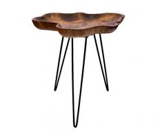 Brillibrum Design Teakholz Tisch mit Rand robuster Beistelltisch Teak Tabletttisch Baumscheibe rund mit Rand Natur Wohnzimmertisch Holztisch auf Eisengestell Couchtisch Unikat