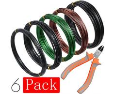 Mudder 5 Rolle Baum Training Draht 160 Füße Total mit Bonsai Drahtschneider Eloxiert Aluminium Draht 1/1,5/2,0 mm Training Draht zum Halten von Bonsai Geäst Klein Reisekoffer(Schwarz, Grün, Braun)