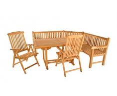 SAM 4tlg. Gartengruppe Madera, Teak-Holz Gartenmöbel, 1 x Ausziehtisch + 2 x Hochlehner Aruba + 1 x Eckbank