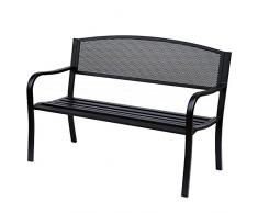 Outsunny Gartenbank Sitzbank Parkbank 2-Sitzer Garten Stahl Schwarz B127 x T60 x H85cm
