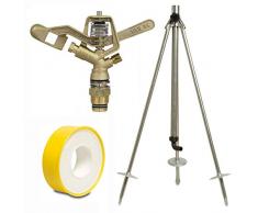 Vyrsa Vollkreisregner VYR-35, 3/4 Zoll, Komplettset mit Dreibeinstativ und 12m PTFE-Dichtungsband, Kreisregner, Sprinkler, Sprenger, Gartenbewässerung