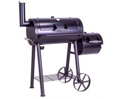Nexos BBQ Grill Smoker Grillwagen Holzkohlegrill 2 Kammern Barbecue 125x60x120 cm 28 kg Transporträder Temperaturanzeige Stahlblech Lüftungsklappen Ablageflächen