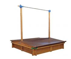 GASPO 310016 - Holz Sandkasten Mickey 140 x 140 cm mit absenkbaren Dach/Kurbeldach