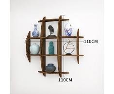 JCRNJSB® Regal, Regal, Massivholz Chinesische Wandbehang Schatz Pavillon Wand Tee Regal Wand Wohnzimmer Dekoration Antik Rack 90 * 60 cm Kann abnehmbar aufbewahrt werden Regal Regal Büc ( Farbe : #3 )