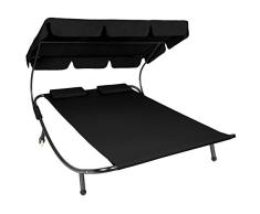 TecTake 800089 Sonnenliege Gartenliege Doppelliege mit Sonnendach + 2 Kissen | für 2 Personen | Diverse Farben (Schwarz | Nr. 401495)