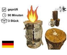 3 x Schwedenfeuer inkl. Anzünder | Finnenfeuer | Baumstammfackel | Gartenfackel | Lichtrollen | Ø 12-14cm -> Höhe 25-30cm | molinoRC ® Fackeln