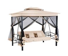 Outsunny Hollywoodschaukel Gartenschaukel Schaukel mit Seitenwänden 3-Sitzer Beige 230 x 149 x 232cm