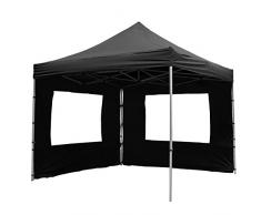 Nexos PROFI Falt-Pavillon Partyzelt mit 2 Seitenteilen hochwertige Ausführung für Garten Terrasse Feier Markt als Unterstand Plane wasserdichtes Dach 3 x 3 m schwarz