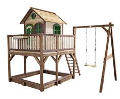 Beauty.Scouts Holzspielhaus Vinny mit Veranda + Rutsche + Leiter + Sandkasten + 1x Schaukel 277x540x291cm aus Holz in braun Kinderspielhaus Holzhaus Stelzenhaus