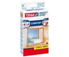 tesa Insect Stop COMFORT Fliegengitter für Fenster / Insektenschutz mit selbstklebendem Klettband in Weiß / 170 cm x 180 cm