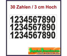 Set 30 Selbstklebende Zahlen /schwarz/ 3 cm hoch/ - Kleben statt Bohren, Aufkleber für den Aussenbereich, Ziffer, Zahlen Zahlen Vinyl Mülltonne Boot Ziffer Sticker Nummer Aufkleber - Modellbau Hausnummernleuchte