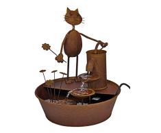 Metall-Brunnen Gartenbrunnen KATZE mit Blumen + Elektropumpe