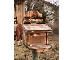 Eichhörnchen Futterhaus Futterstation Witterungsbeständig geflammt FutterautomatMade in Germany (Bayrischer Wald), aus bayerischem Fichtenholz verschraubt und wasserfest verklebt