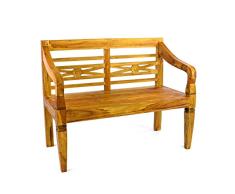 DIVERO 2-Sitzer antike Gartenbank 115 cm massiv Teak-Holz Handarbeit 2 Personen Bank mit Schnitzereien natur