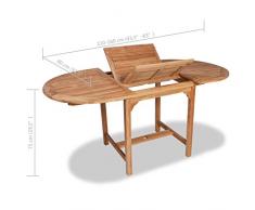 Festnight- Ausziehtisch Teakholz (110-160) cm Oval | Ausziehbarer Esstisch | Massivholz Gartentisch | Wetterfest Holztisch für Garten Terrasse Balkon Outdoor