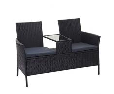Mendler Poly-Rattan Sitzbank mit Tisch HWC-E24, Gartenbank Sitzgruppe Gartenmöbel, 132cm ~ schwarz, Kissen dunkelgrau