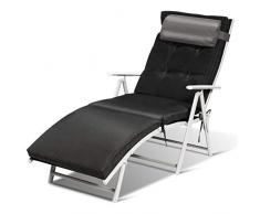 GOPLUS Liegestuhl mit Kopfkissen & Sitzkissen, Klappliege mit Verstellbarem Rückenlehne, Klappbare Gartenliege, Relaxstuhl aus Eisen, mit Armlehnen, für Balkon Garten Camping, Grau