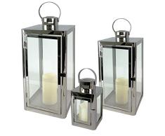 Mojawo Traumhaftes 3er Set Gartenlaterne Edelstahl silberfarben Windlicht Laternen Set Höhe 22/32/46cm Edel Design