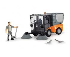 Dickie Toys Playlife-Straßenkehrer Set, Kehrmaschine Kärcher MC 130, drehende Kehrbesen, zu öffnende Türen, Auffangbehälter auf zwei Stufen zu öffnen und entleeren, inkl. Figur & Kehrwerkzeug, 19,5 cm