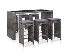 Festnight 7-TLG. Gartenbar-Set mit Auflagen Bar Tresen Theke Tisch Barset Bartisch Stehtisch Gartentheke Barhocker Bar-Stuhl Sitzgruppe Sitzgruppe Gartenmöbel Poly Rattan Grau