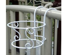 Balkonpflanze Eisen Hanging Racks Runden Blumentopf-Rack Geländer Zaun Draussen Weiß