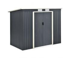 Juskys Metall Gerätehaus M mit Pultdach, Schiebetür & Fundament | 4m³ | anthrazit | Geräteschuppen Gartenhaus Schuppen Metallgerätehaus