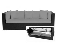 OUTFLEXX Lounge-Sofa, Dreisitzer aus schwarzem Polyrattan, 210x85x70cm, inkl. Wasserabweisende Polster + Kissenboxfunktion, hochwertige Polyrattan Bank/Garten-Couch, wetterresistent, UV-beständig
